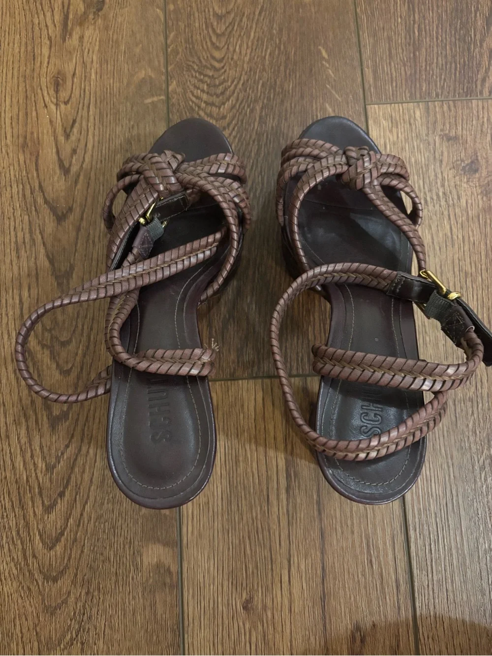 SCHUTZ Kareena Woven Brown Braided Platform Sandals